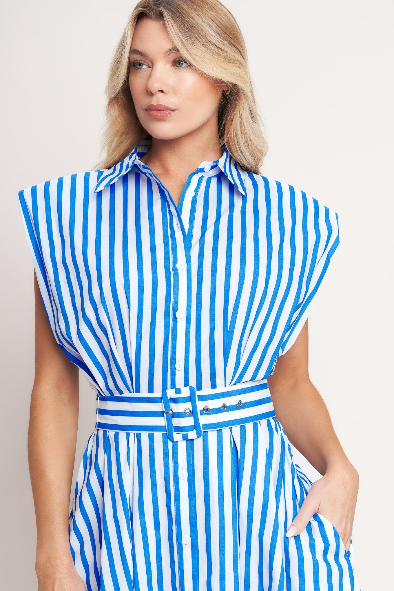 BISTRO STRIPE WOVEN MIDI DRESS