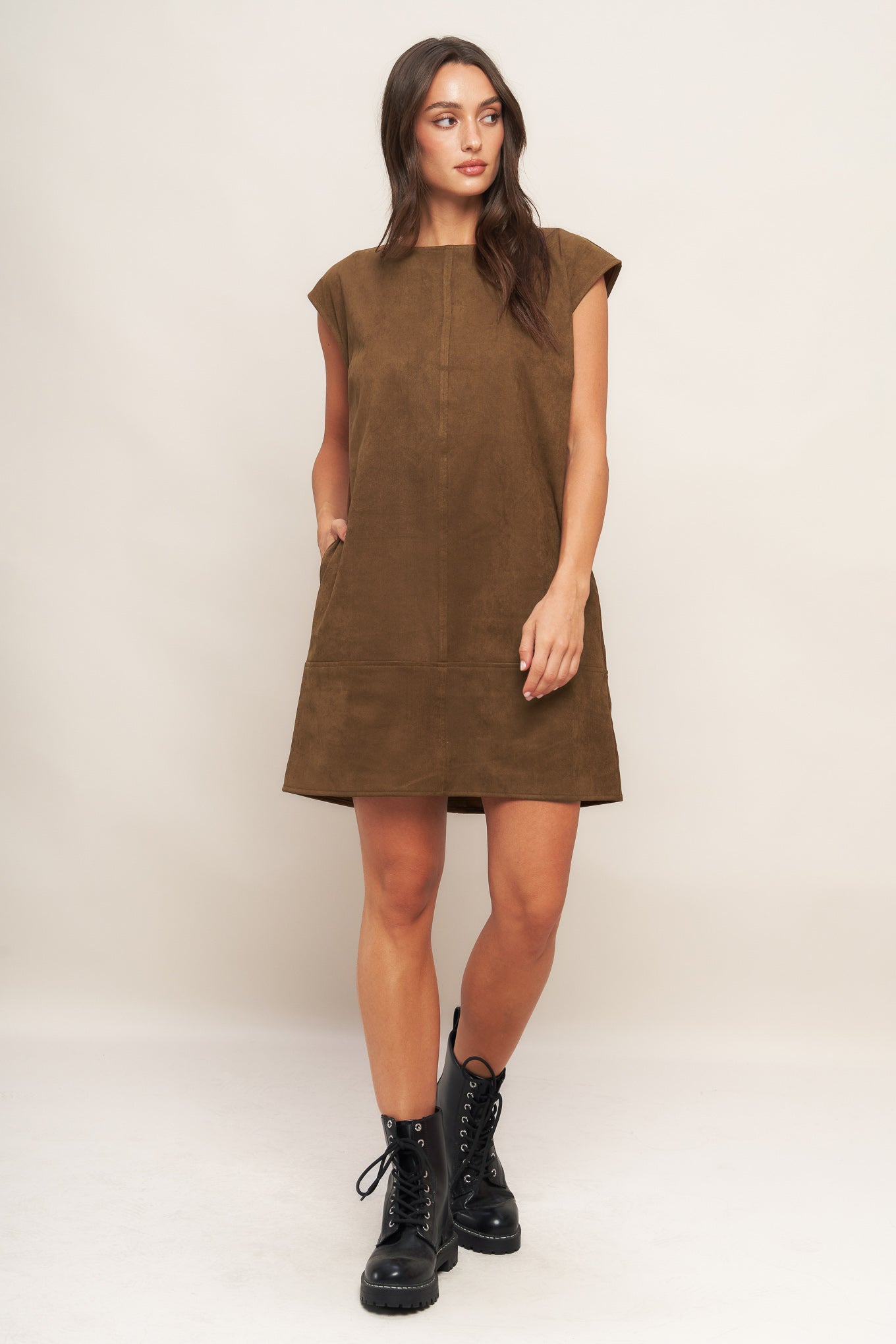 QUIET LUXURY EDGE FAUX SUEDE MIDI SHIFT DRESS - MaraFormigone