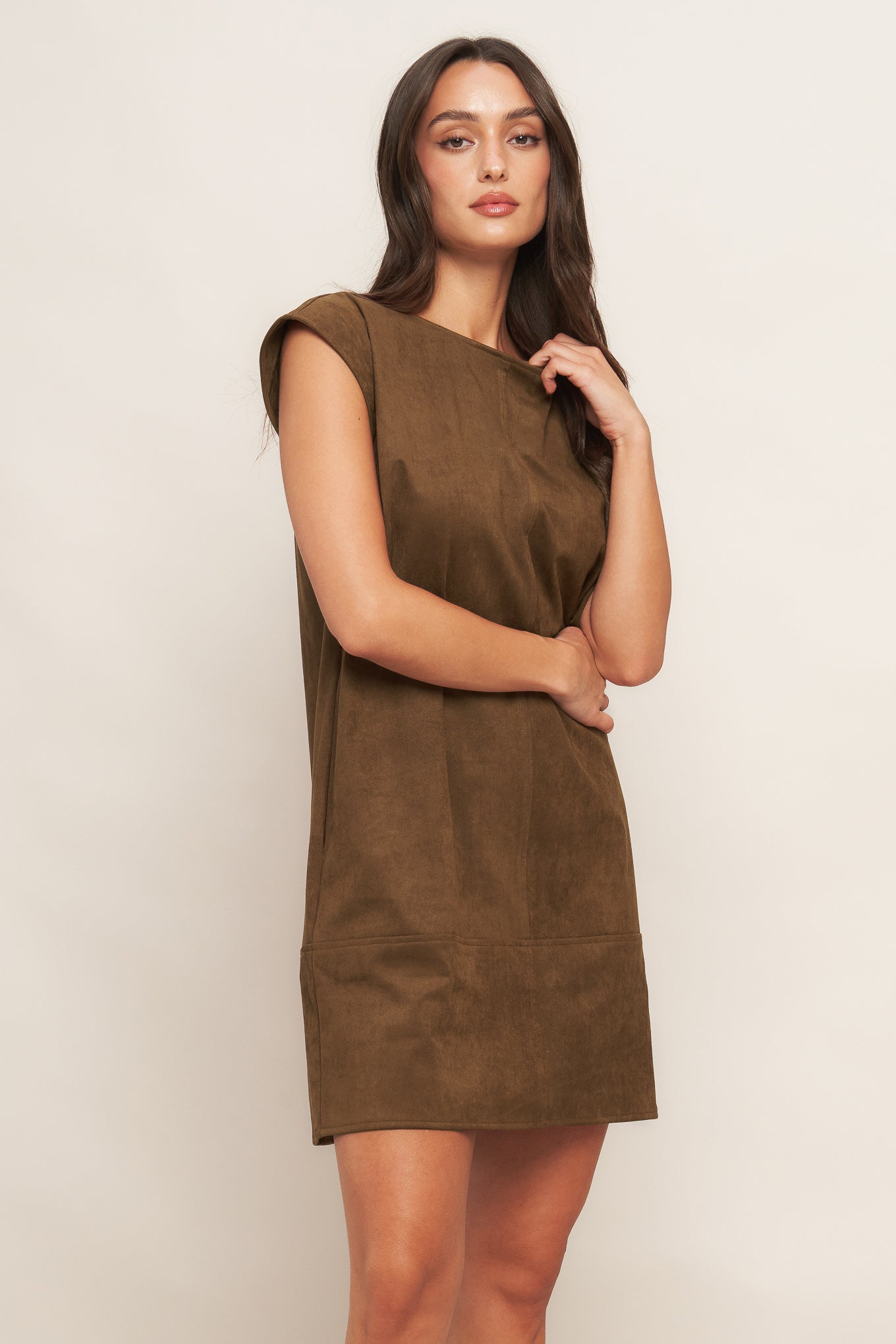 QUIET LUXURY EDGE FAUX SUEDE MIDI SHIFT DRESS - MaraFormigone