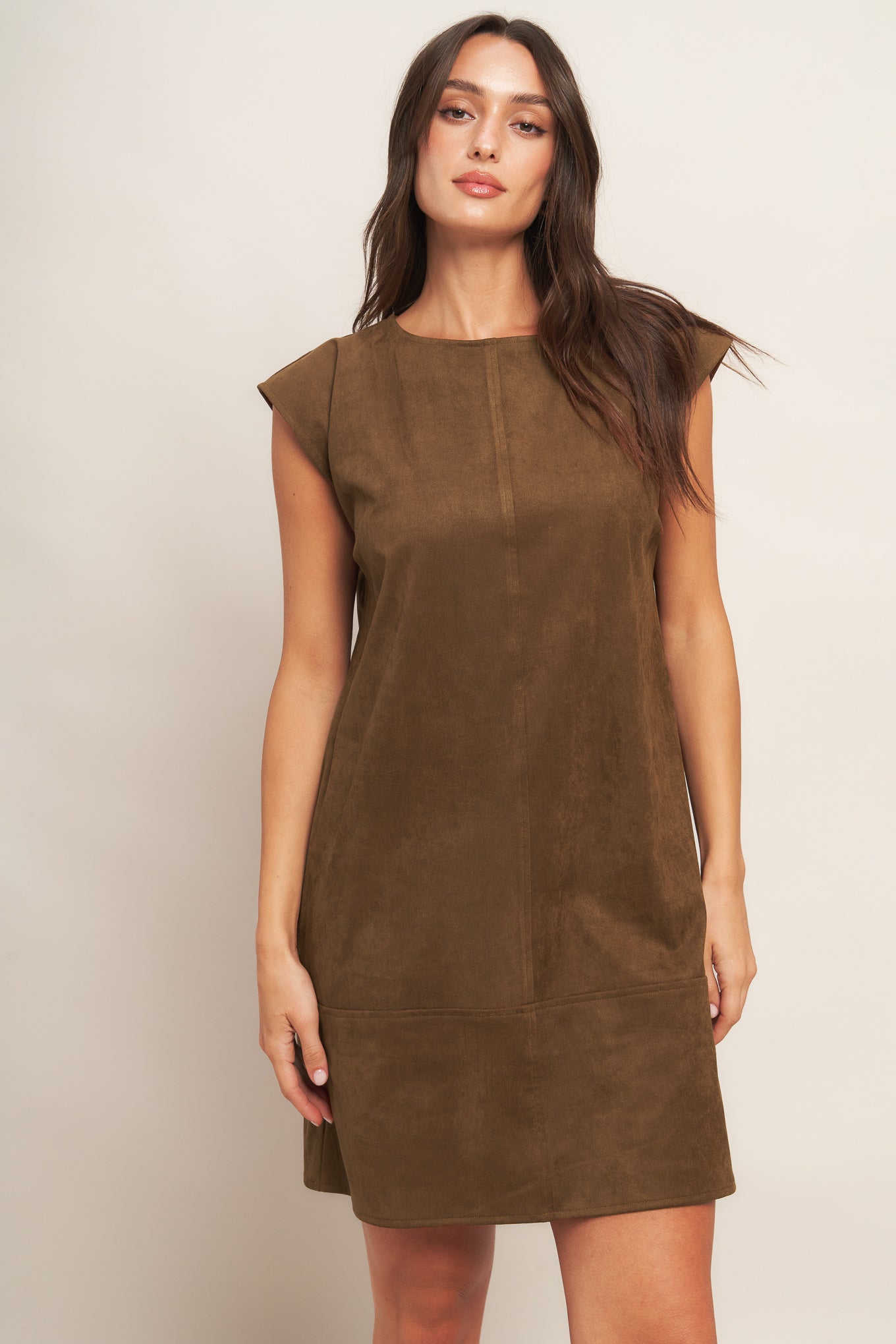 QUIET LUXURY EDGE FAUX SUEDE MIDI SHIFT DRESS - MaraFormigone