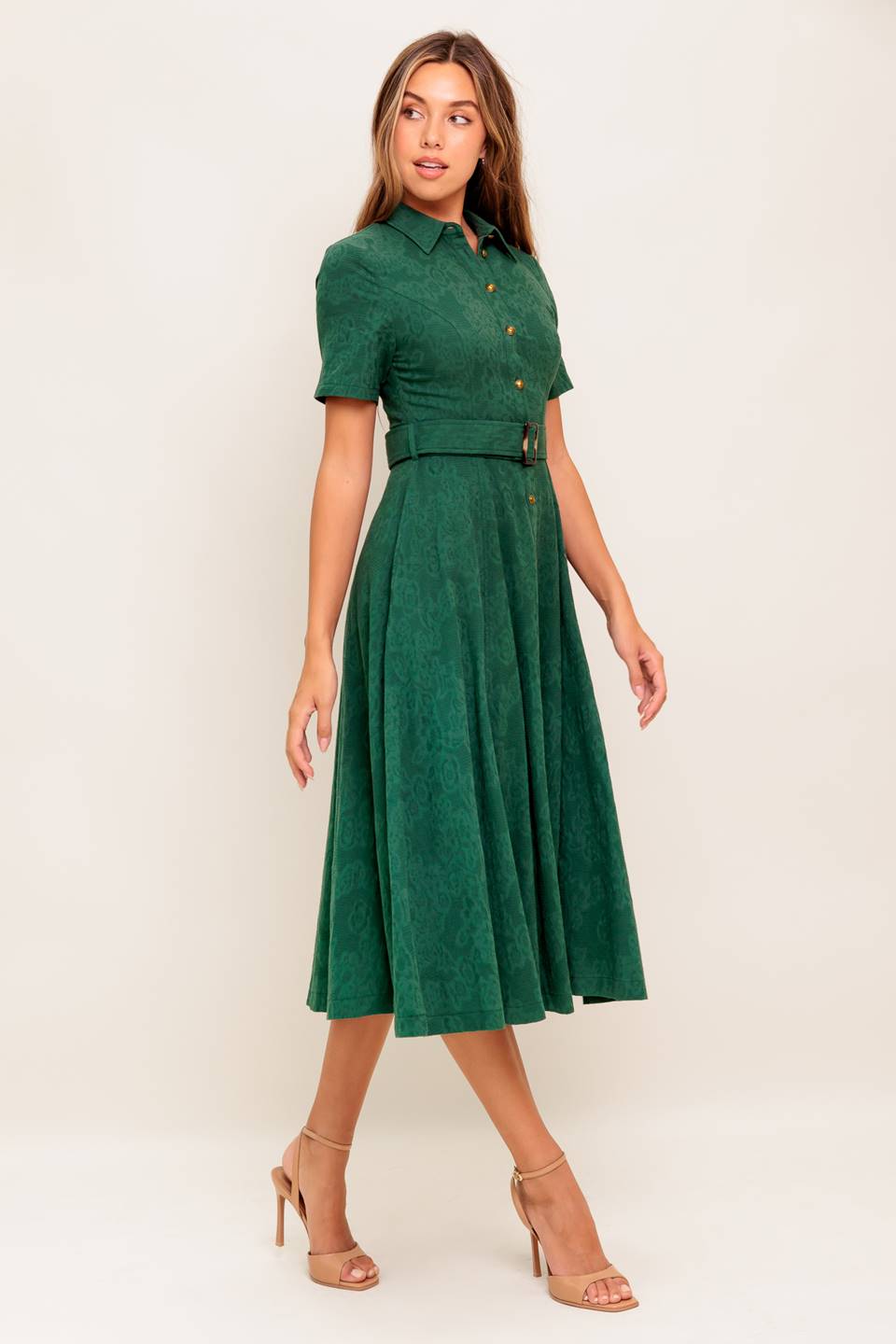 EMERALD CODE JACQUARD WOVEN MIDI DRESS