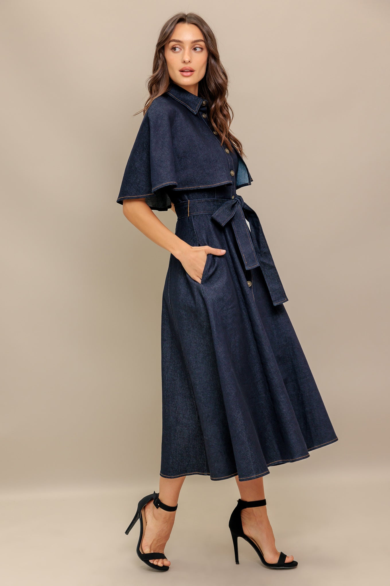 NOSTALGIA COAST DENIM MIDI DRESS - MaraFormigone