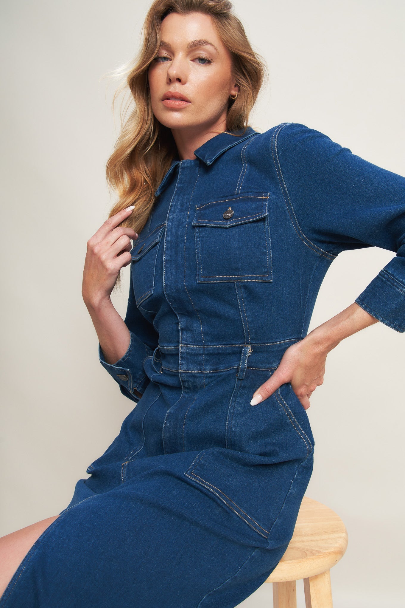 MIDNIGHT DARK INDIGO DENIM MIDI DRESS - MaraFormigone