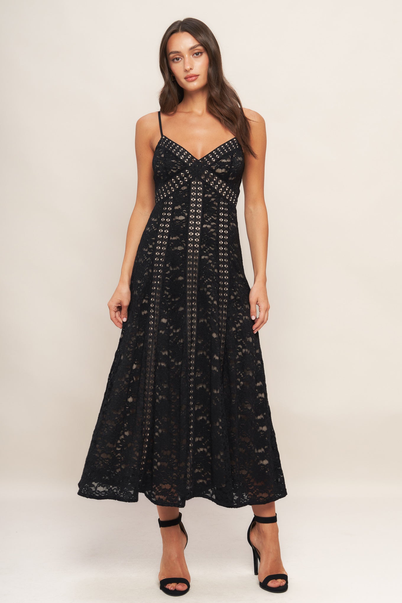 ROMANTIC NOIR NIGHTS WOVEN LACE MIDI DRESS - MaraFormigone