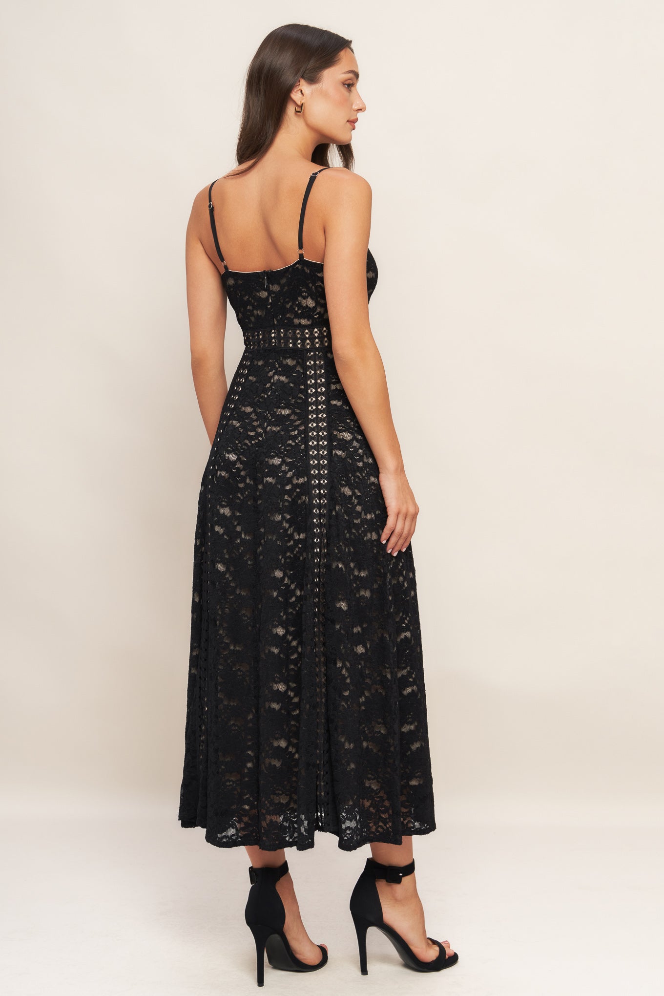 ROMANTIC NOIR NIGHTS WOVEN LACE MIDI DRESS - MaraFormigone