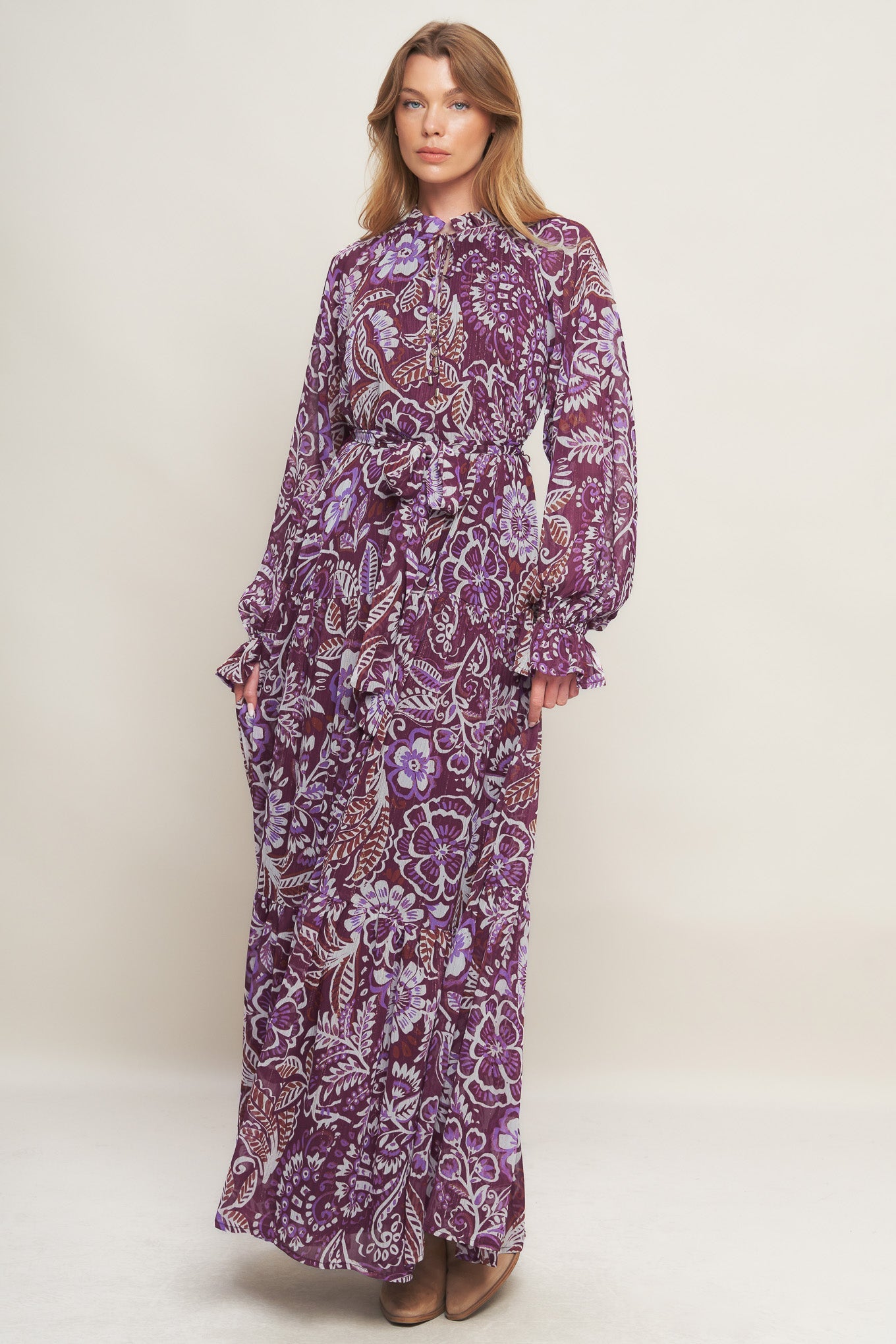 VIOLET BLOSSOM SPIRIT WOVEN MAXI DRESS