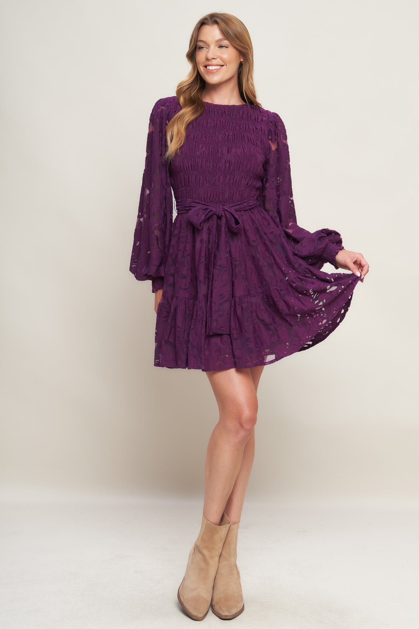 PASSION PLUM WOVEN LACE MINI DRESS - MaraFormigone
