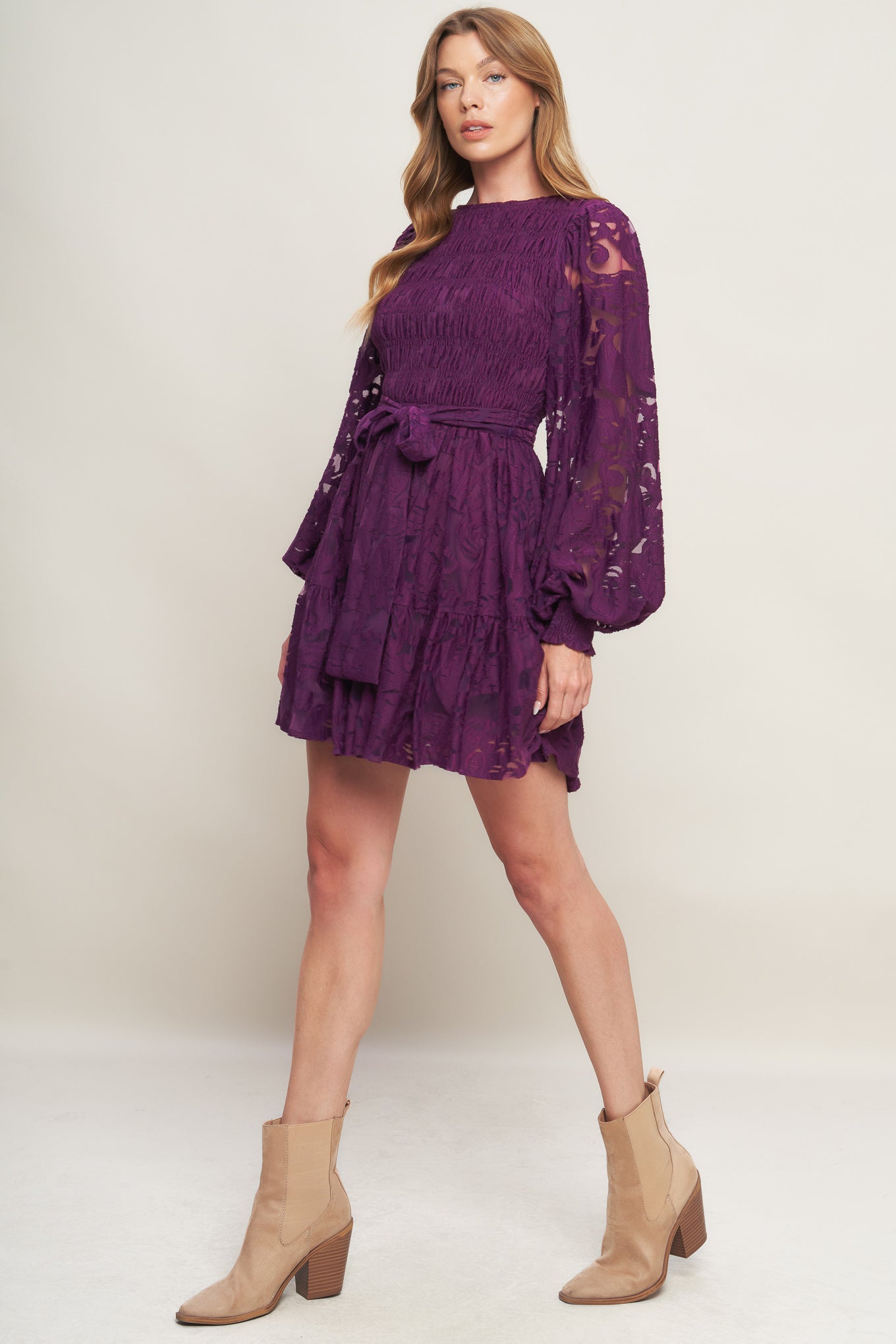 PASSION PLUM WOVEN LACE MINI DRESS - MaraFormigone