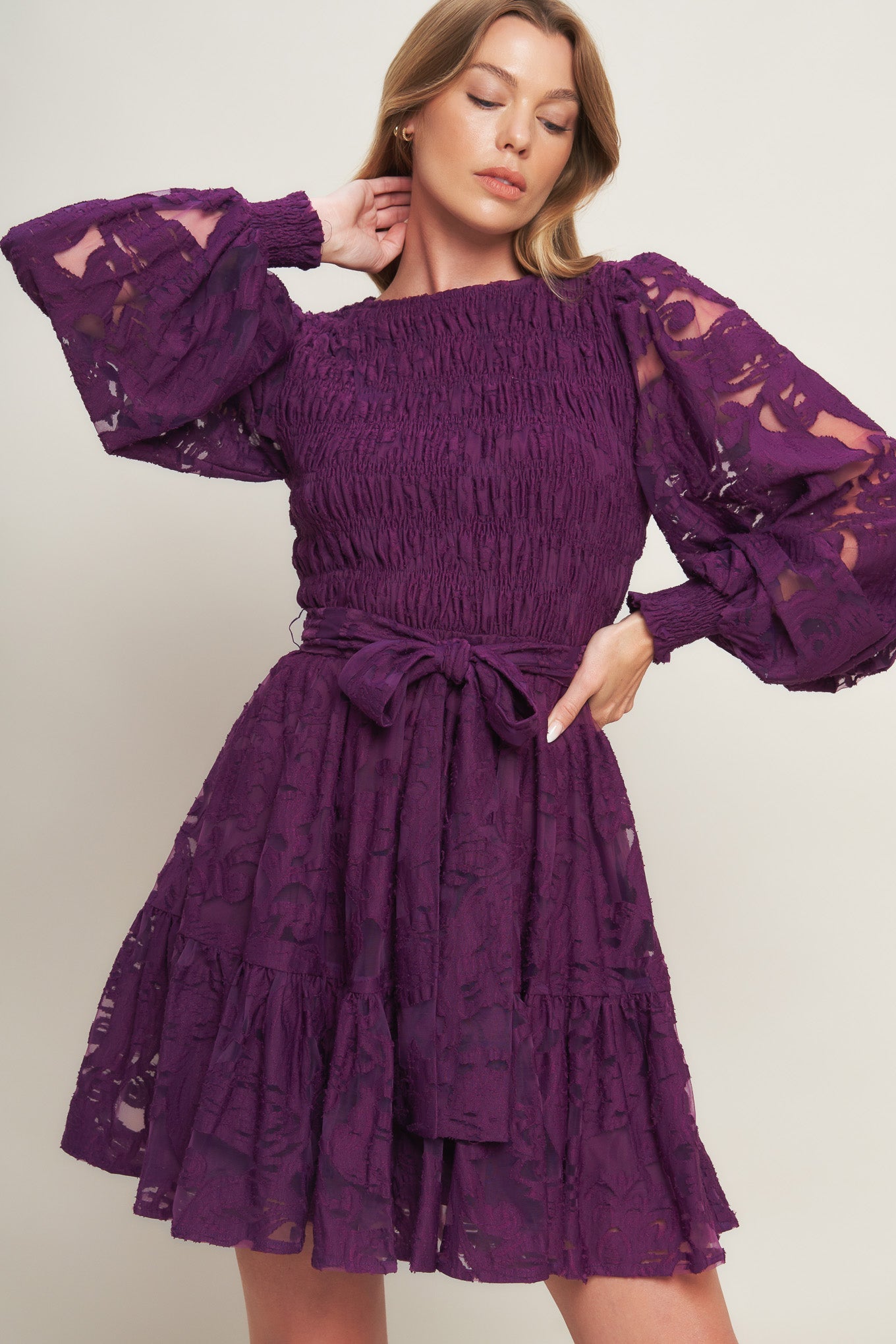 PASSION PLUM WOVEN LACE MINI DRESS - MaraFormigone