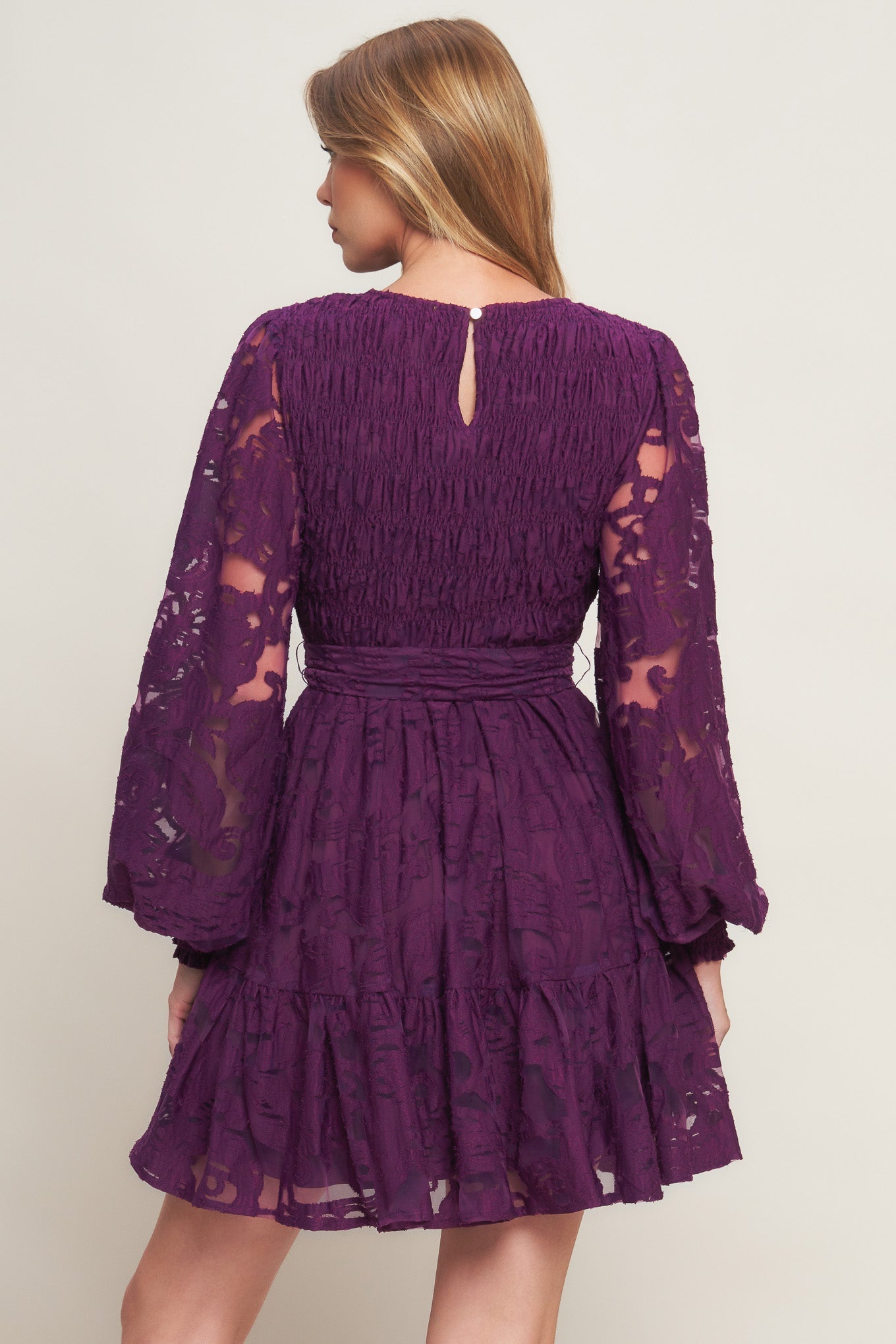 PASSION PLUM WOVEN LACE MINI DRESS - MaraFormigone