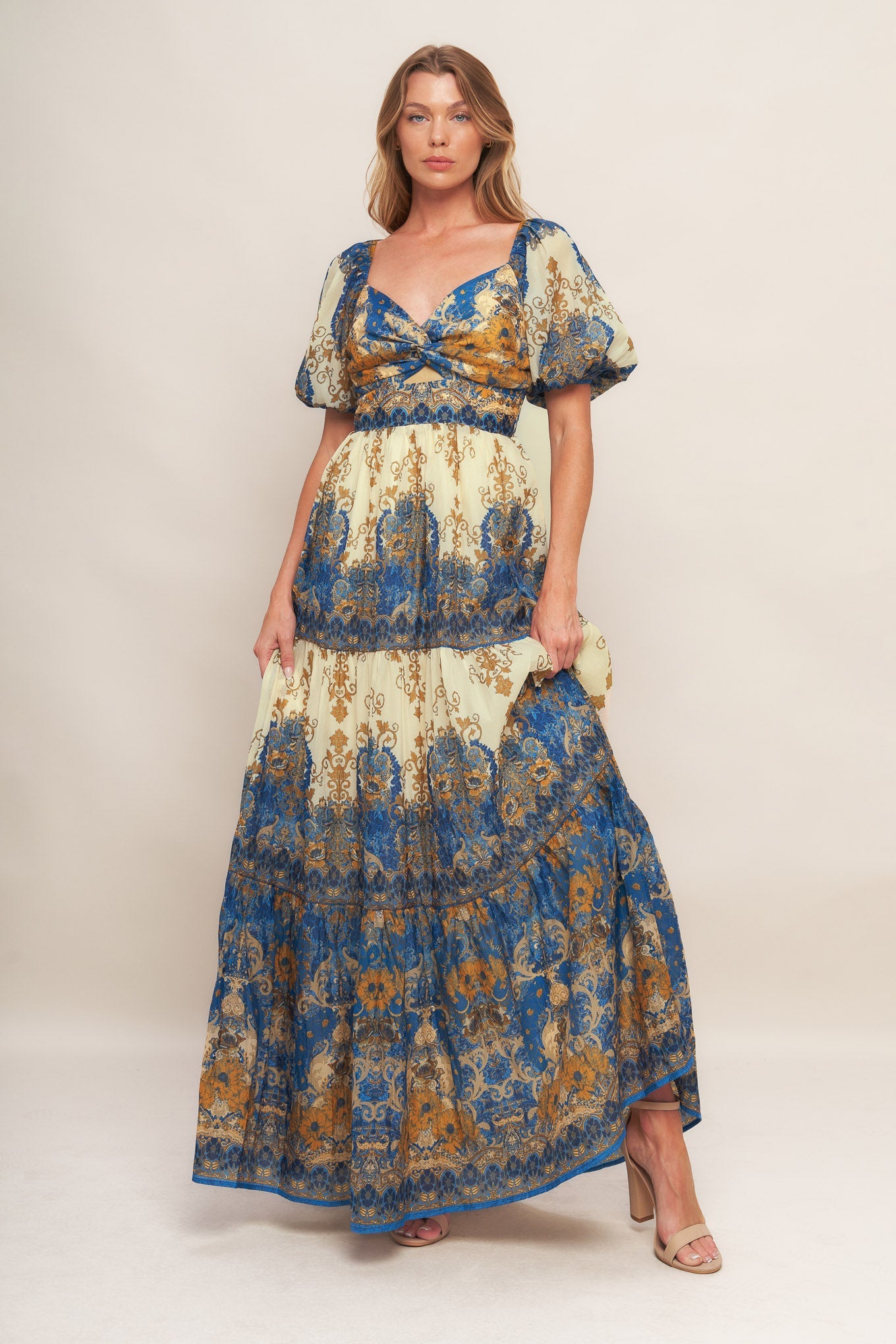 MIDNIGHT SERENADE EMPIRE WOVEN MAXI DRESS - MaraFormigone