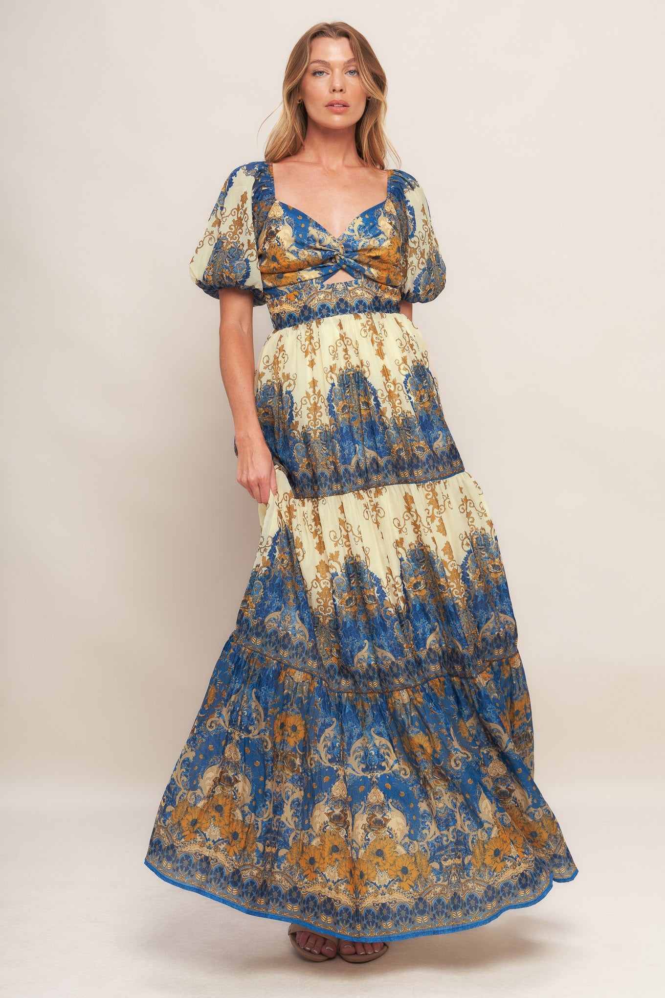 MIDNIGHT SERENADE EMPIRE WOVEN MAXI DRESS - MaraFormigone