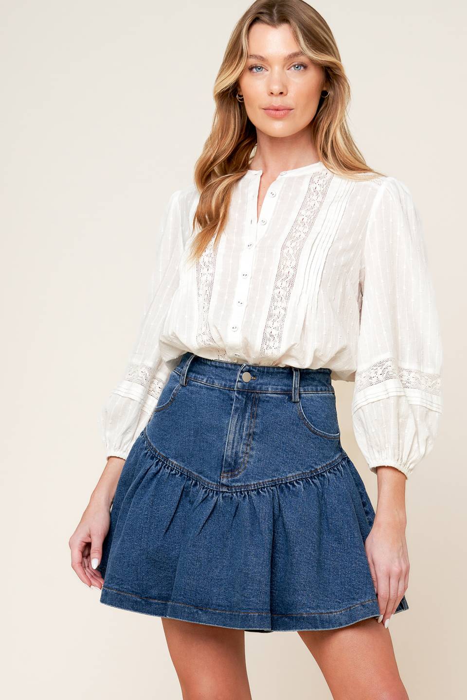 FENICIA INDIGO DENIM MINI SKORT - MaraFormigone