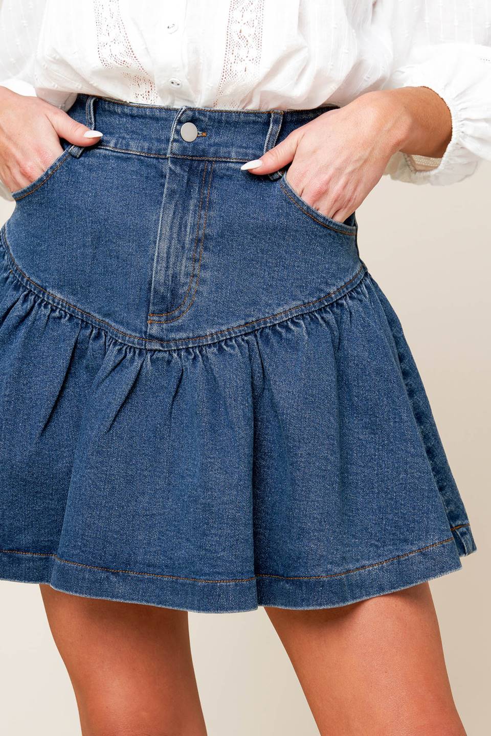 FENICIA INDIGO DENIM MINI SKORT - MaraFormigone