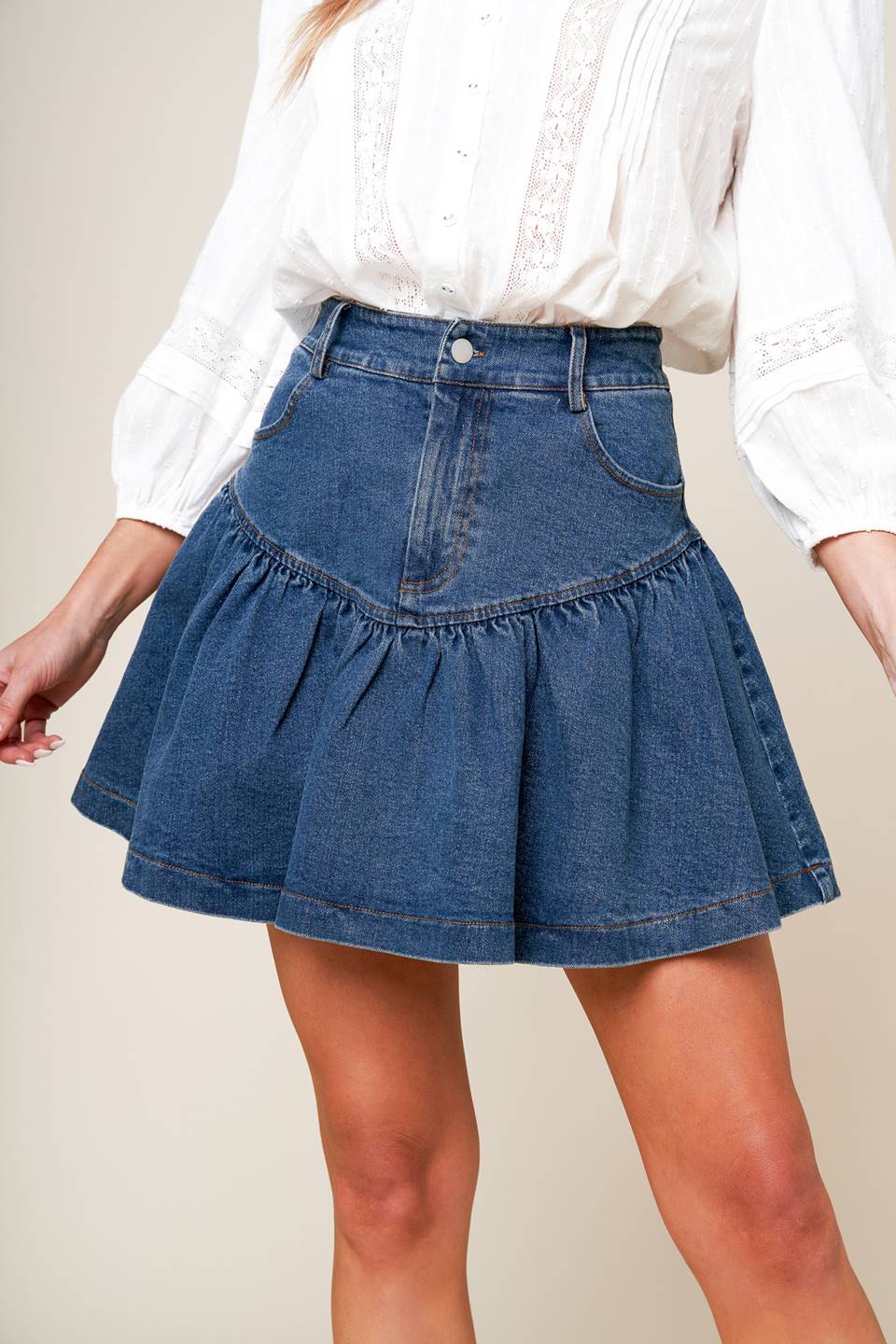 FENICIA INDIGO DENIM MINI SKORT - MaraFormigone