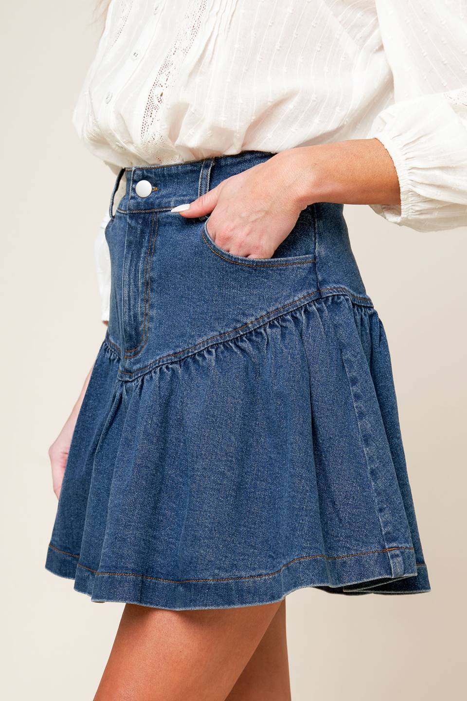 FENICIA INDIGO DENIM MINI SKORT - MaraFormigone