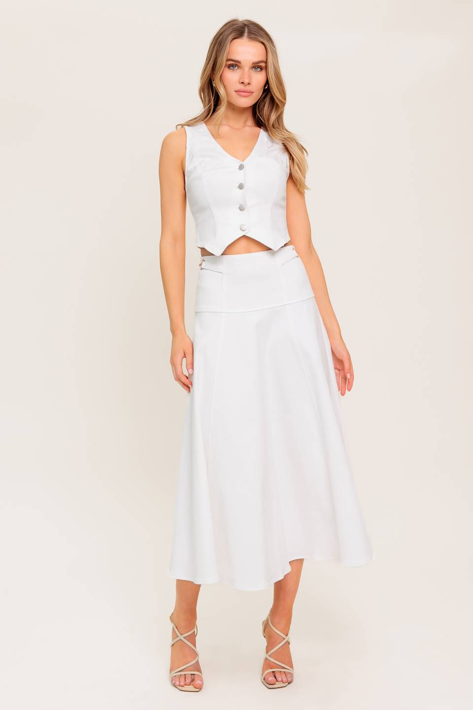 SECRET CHARM WHITE DENIM WOVEN MIDI SKIRT - MaraFormigone