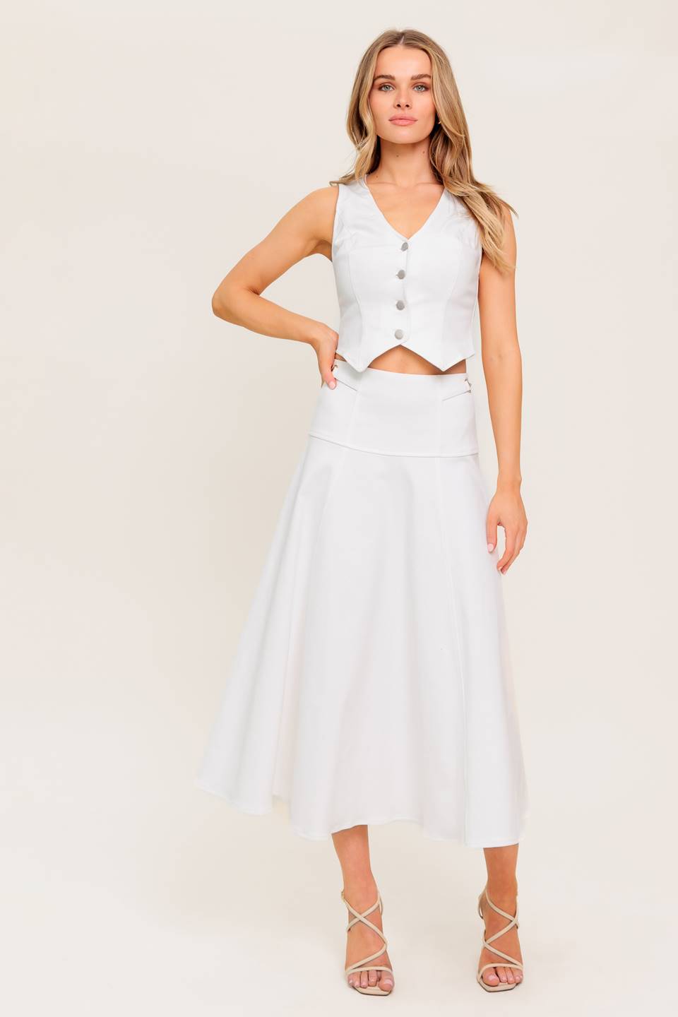 SECRET CHARM WHITE DENIM WOVEN MIDI SKIRT - MaraFormigone
