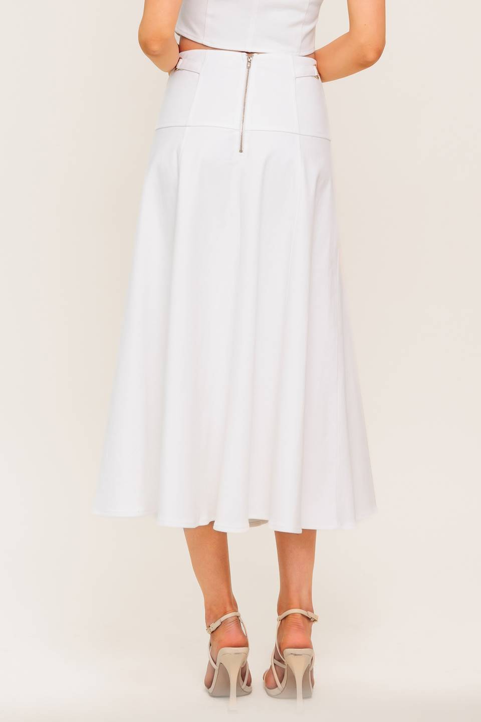 SECRET CHARM WHITE DENIM WOVEN MIDI SKIRT - MaraFormigone
