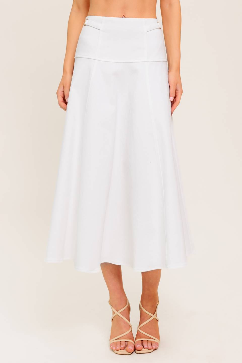SECRET CHARM WHITE DENIM WOVEN MIDI SKIRT - MaraFormigone