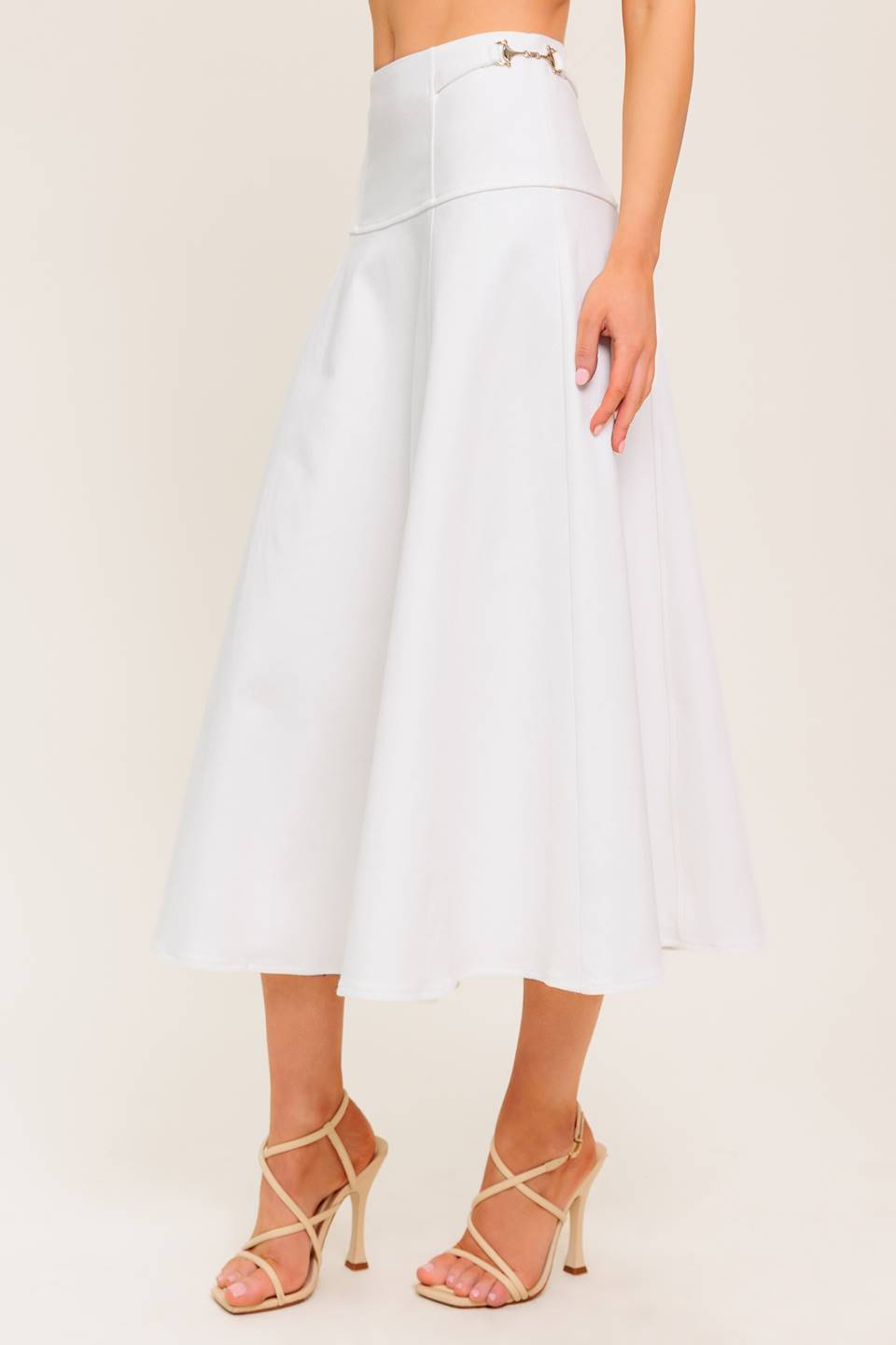 SECRET CHARM WHITE DENIM WOVEN MIDI SKIRT - MaraFormigone
