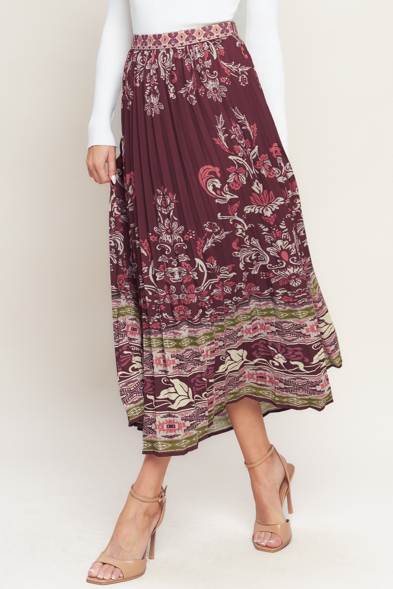 Saia midi de tecido AZTEC CHERRY