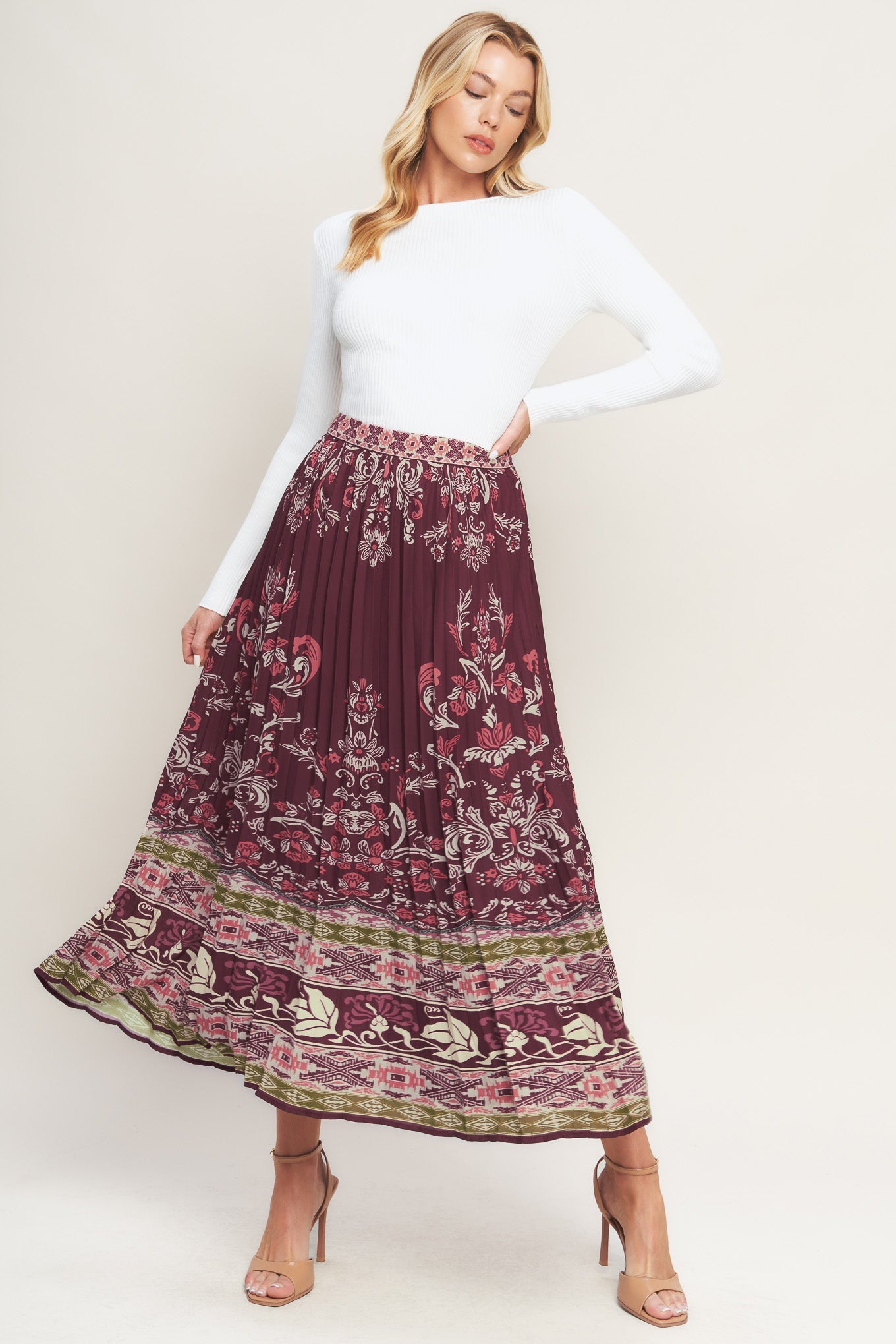 Saia midi de tecido AZTEC CHERRY