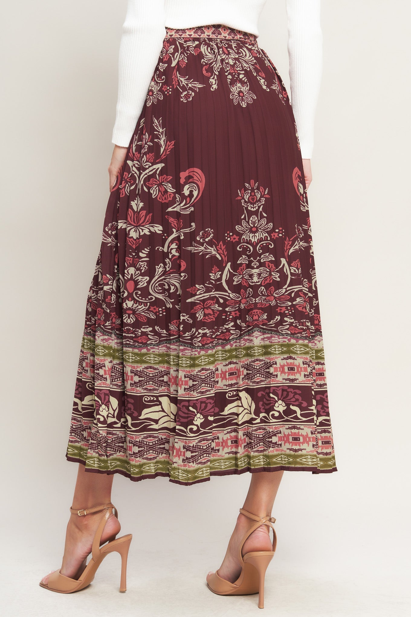 Saia midi de tecido AZTEC CHERRY