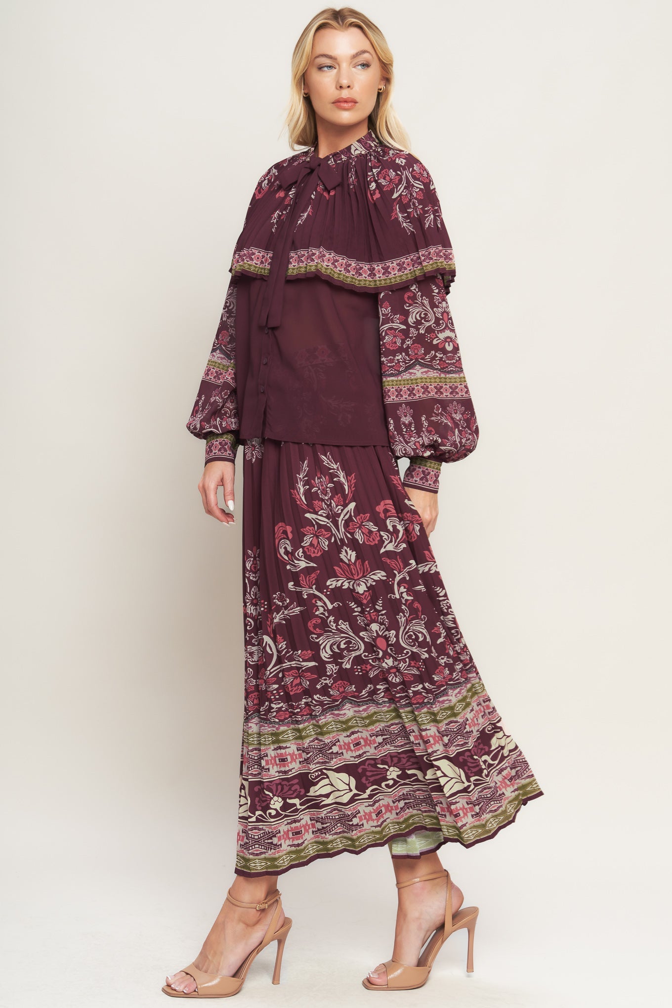 Saia midi de tecido AZTEC CHERRY