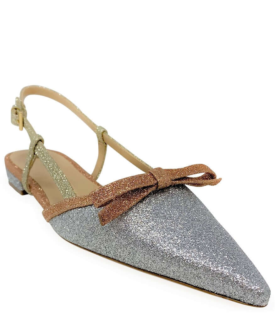 Silver Rose Gold Glitter Flat Slingback