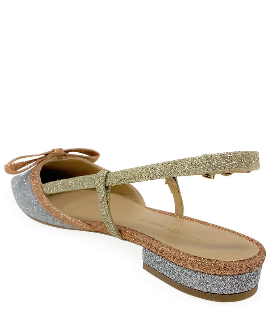 Silver Rose Gold Glitter Flat Slingback