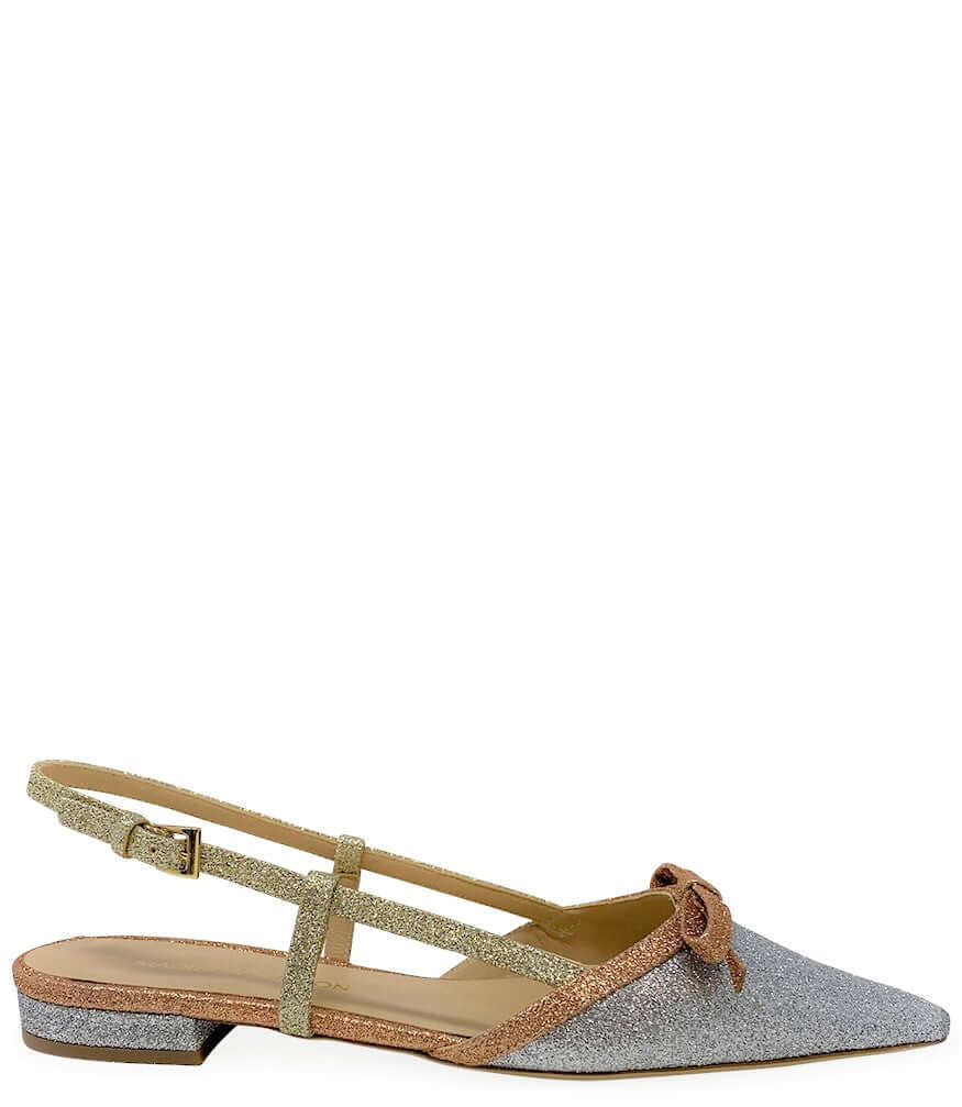 Silver Rose Gold Glitter Flat Slingback