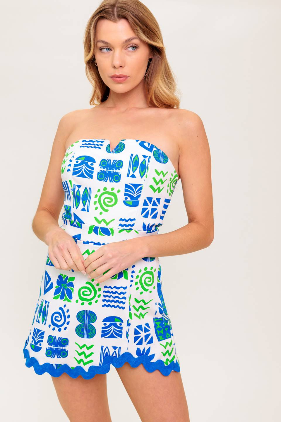 TELL ME WHITE BLUE WOVEN ROMPER - MaraFormigone