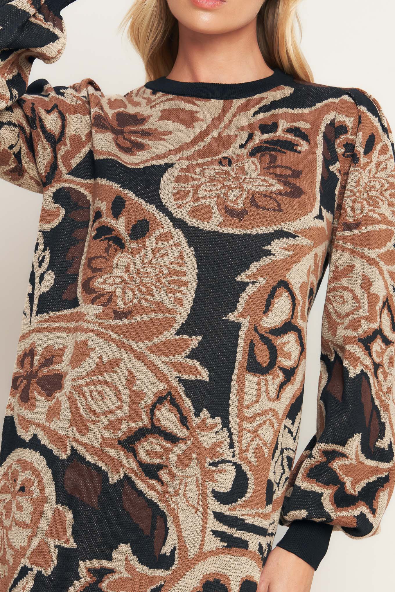 VESTIDO MINI DE PUNTO DE SUÉTER BARROCO HABANA