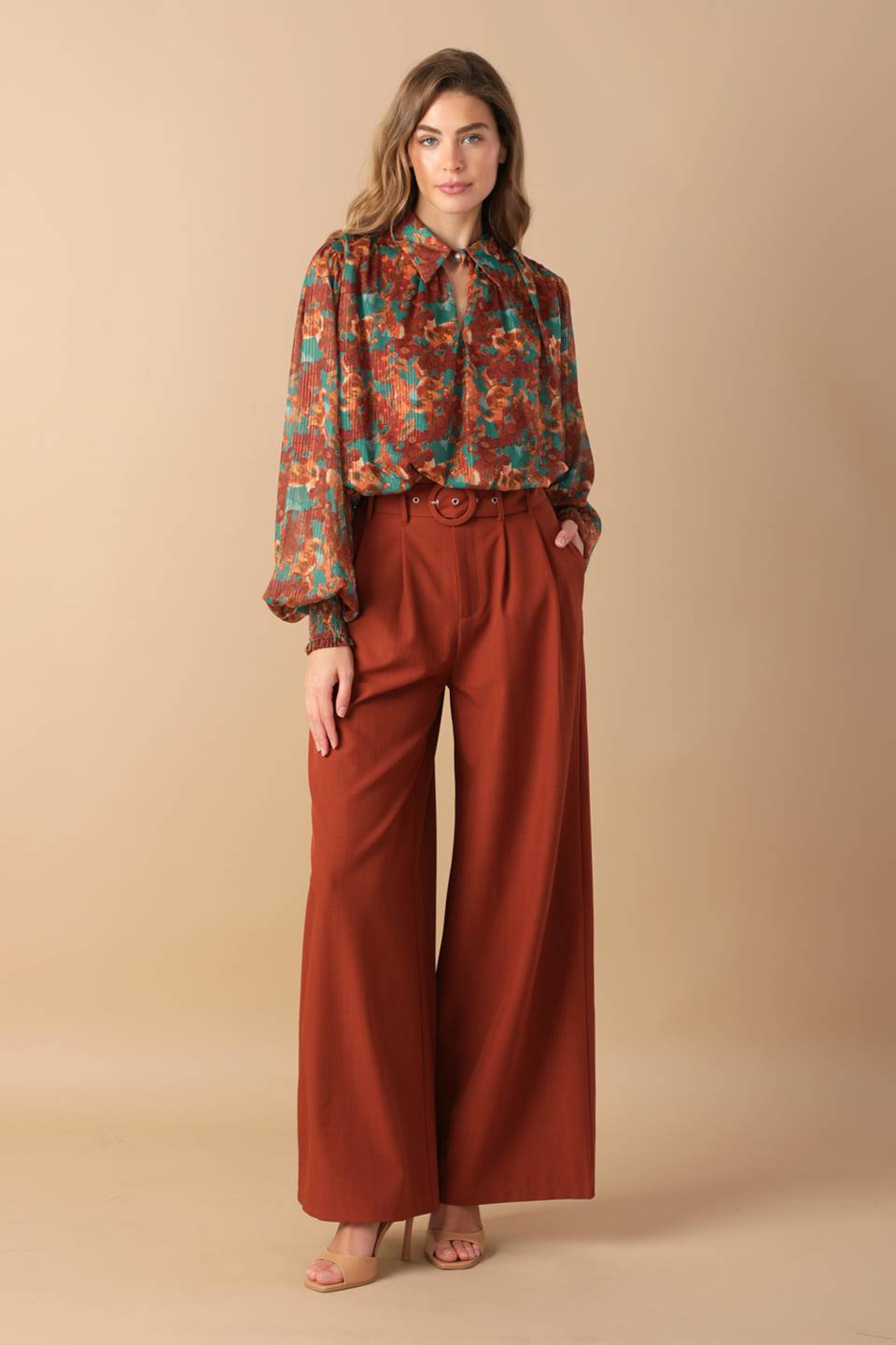 NOSTALGIC TEAL BROWN WOVEN TOP - MaraFormigone