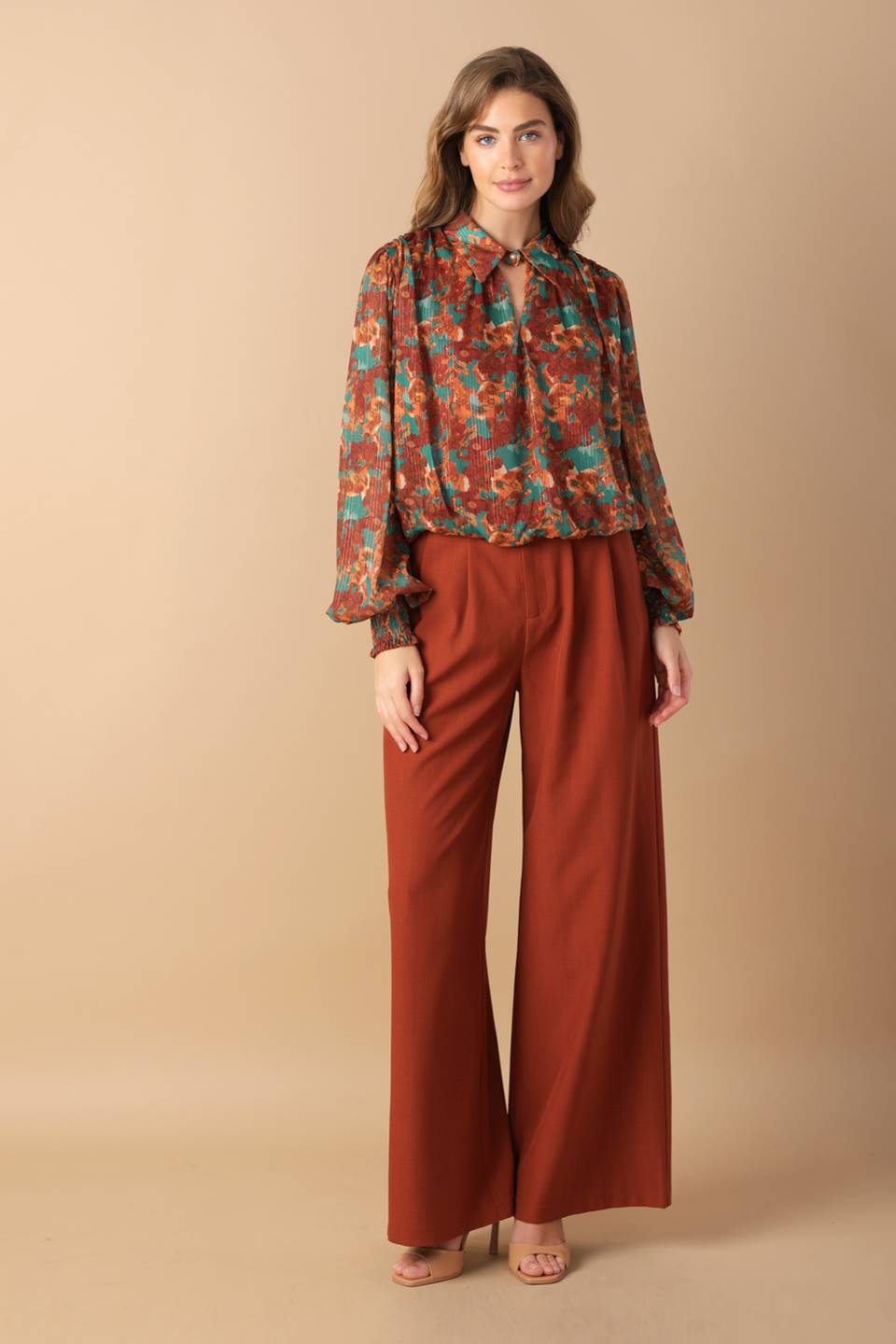 NOSTALGIC TEAL BROWN WOVEN TOP - MaraFormigone