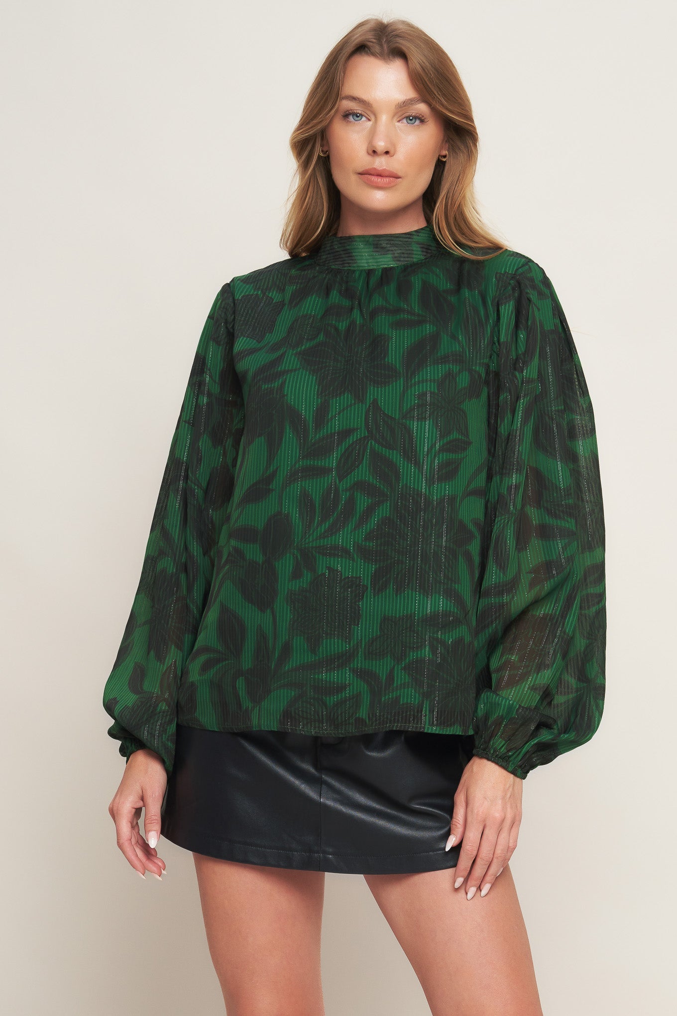 NOIR LEAF GREEN WOVEN TOP - MaraFormigone