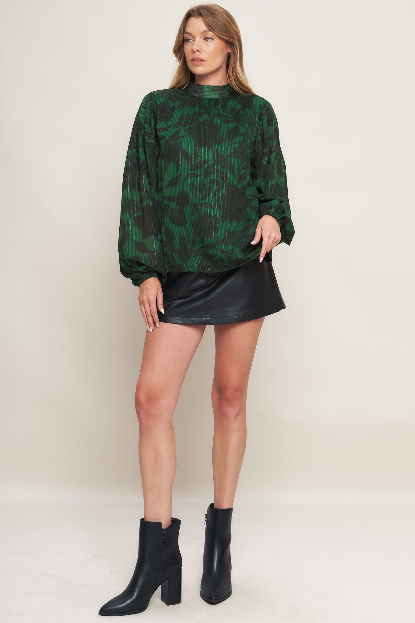 NOIR LEAF GREEN WOVEN TOP - MaraFormigone