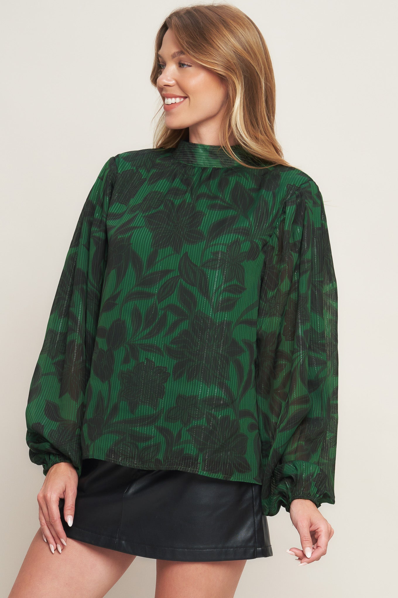 NOIR LEAF GREEN WOVEN TOP - MaraFormigone