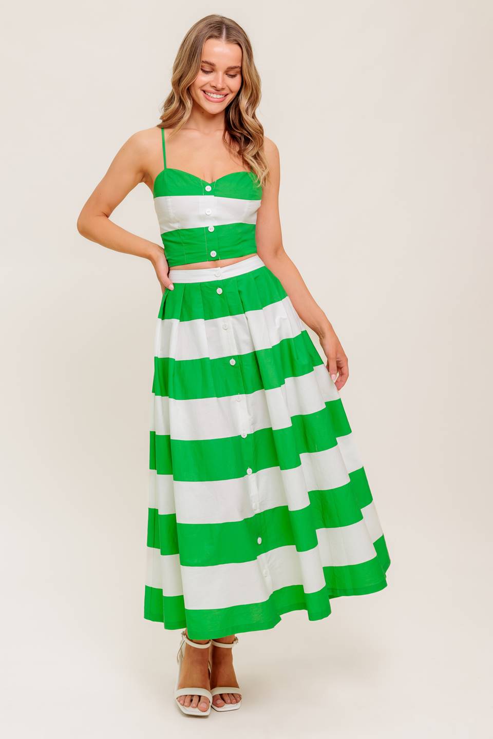 INFINITE FLARE GREEN WOVEN TOP AND SKIRT SET - MaraFormigone