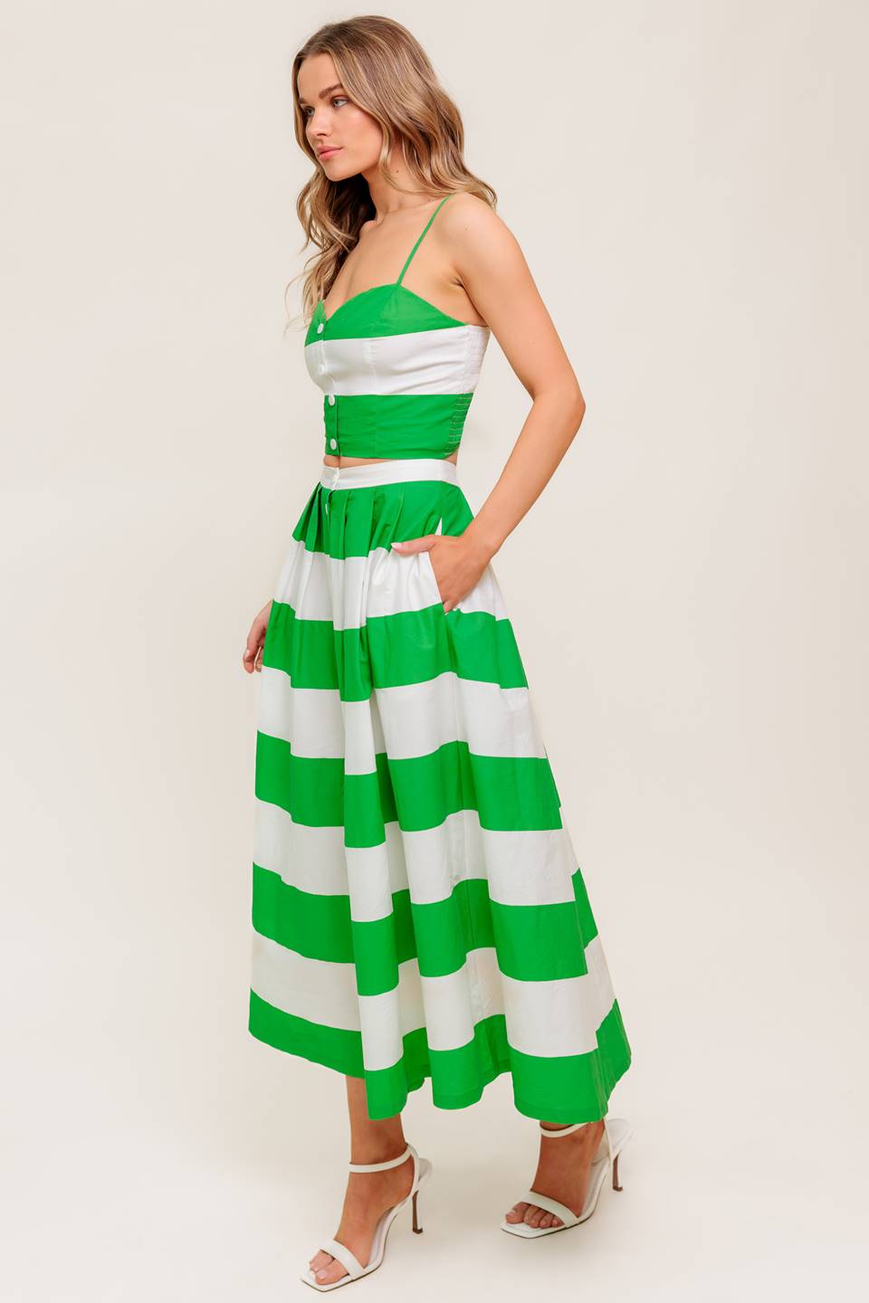 INFINITE FLARE GREEN WOVEN TOP AND SKIRT SET - MaraFormigone