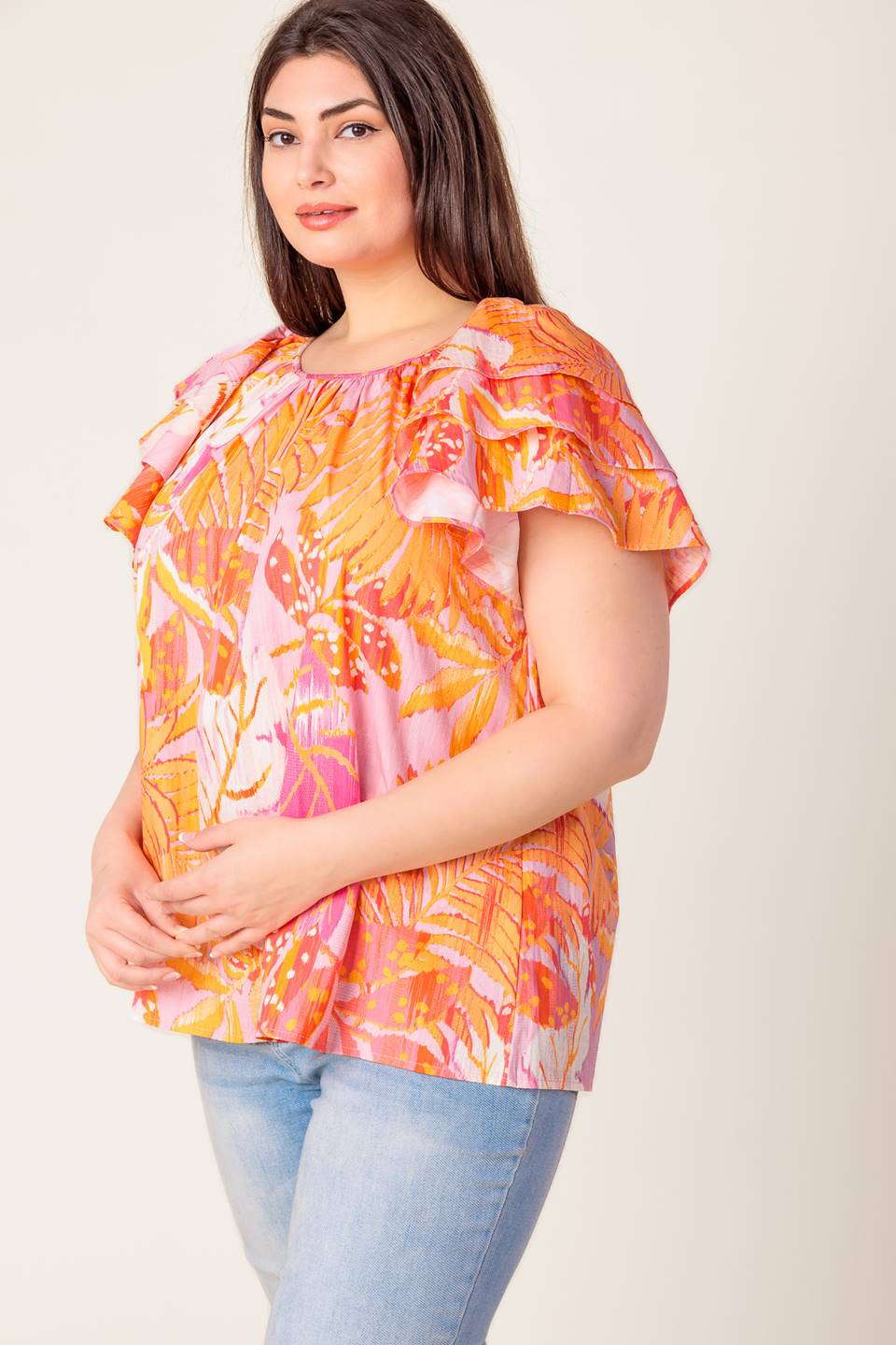 Blusa de tecido rosa brilhante para o entardecer