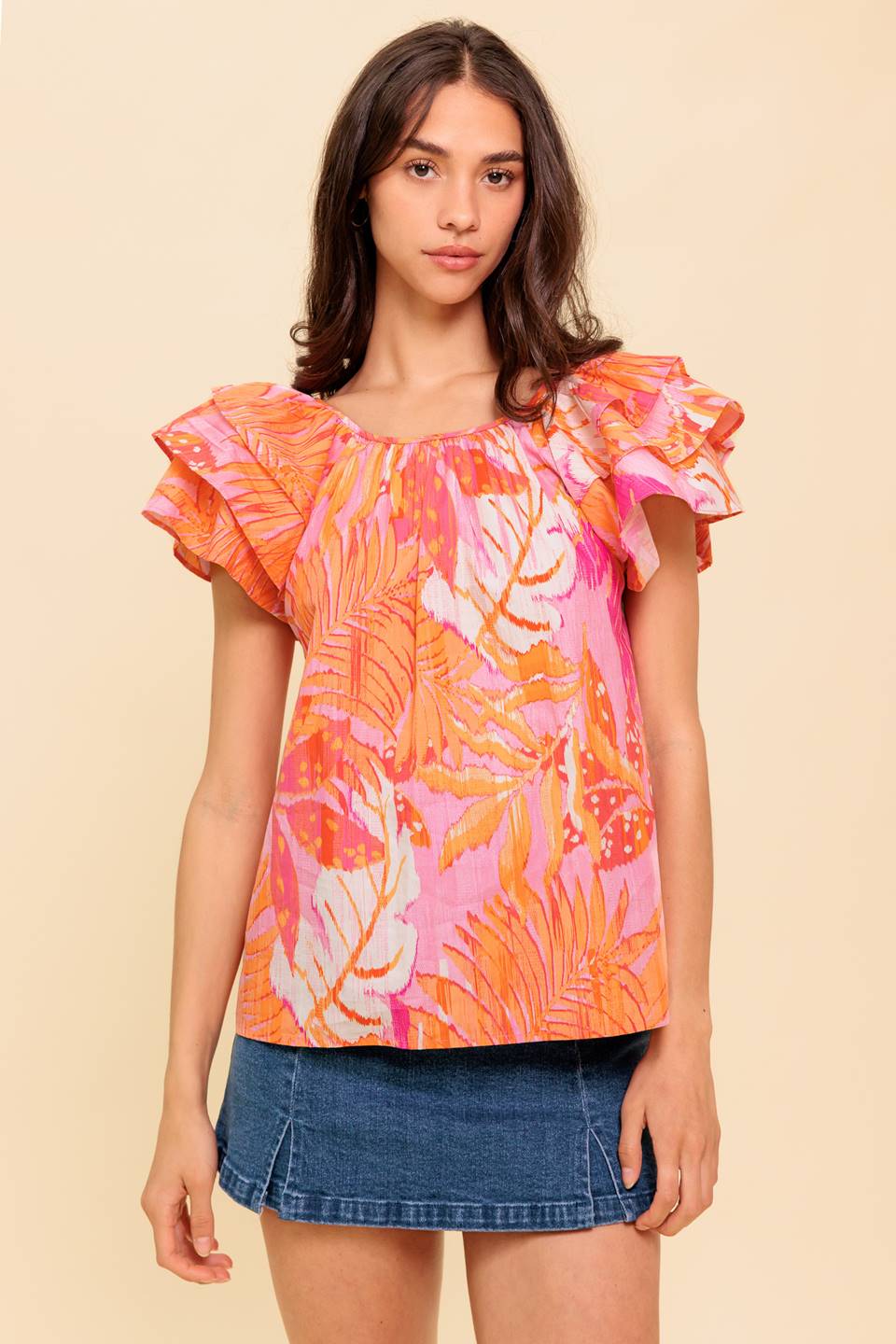 Blusa de tecido rosa brilhante para o entardecer