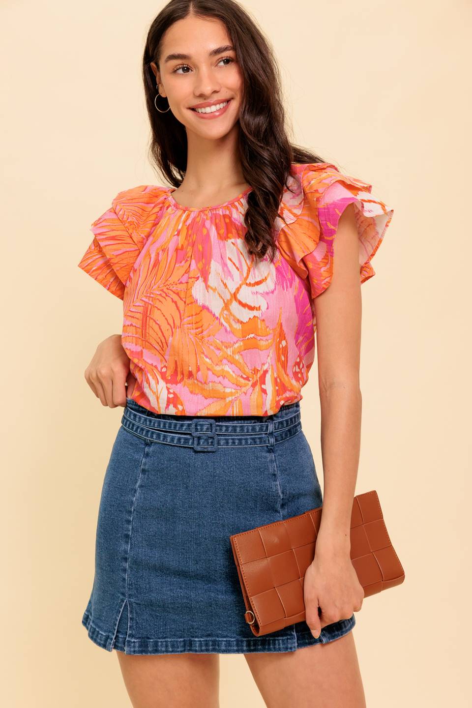 Blusa de tecido rosa brilhante para o entardecer