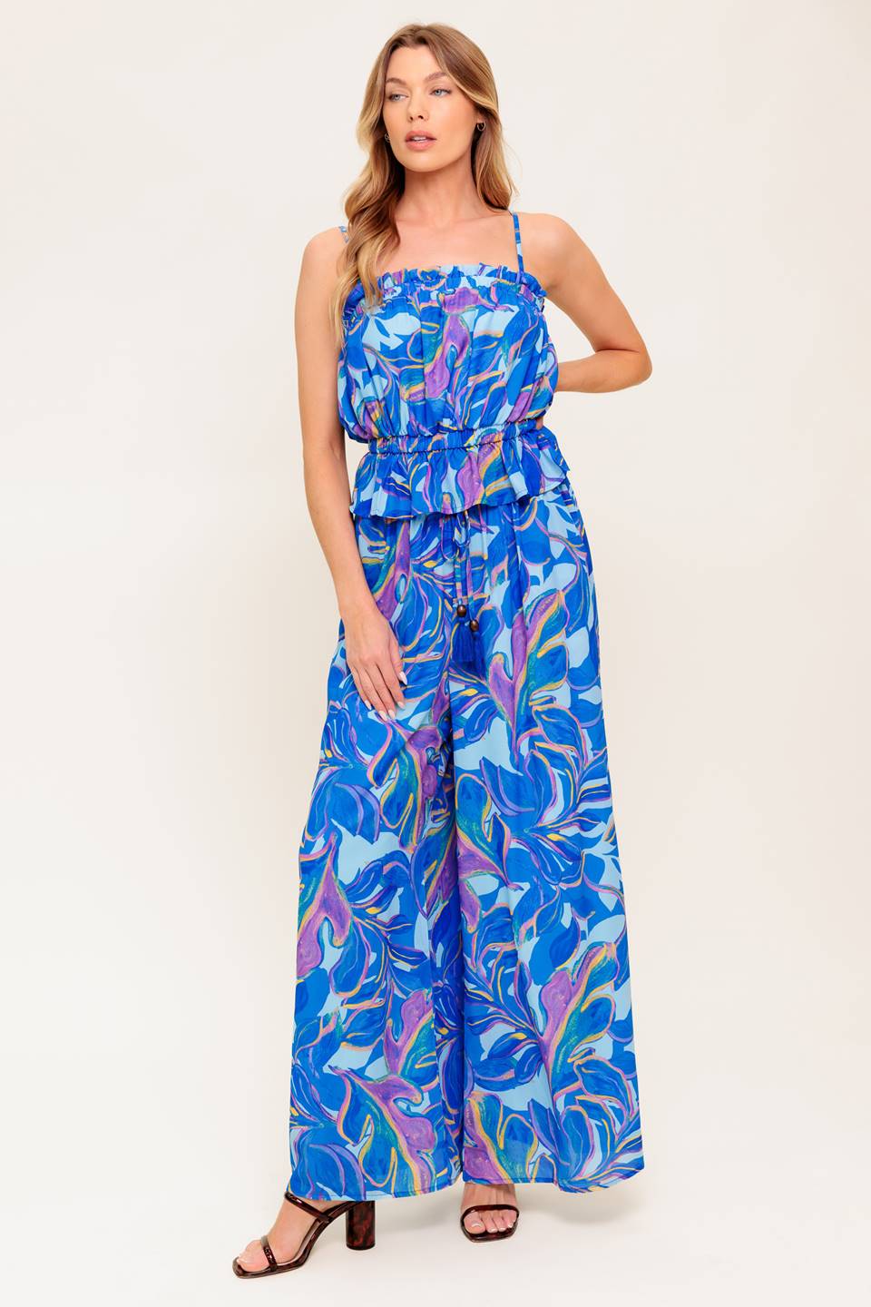 CHERISHED KISS BLUE WOVEN TOP AND PANTS SET - MaraFormigone