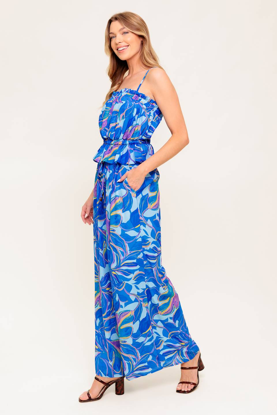 CHERISHED KISS BLUE WOVEN TOP AND PANTS SET - MaraFormigone