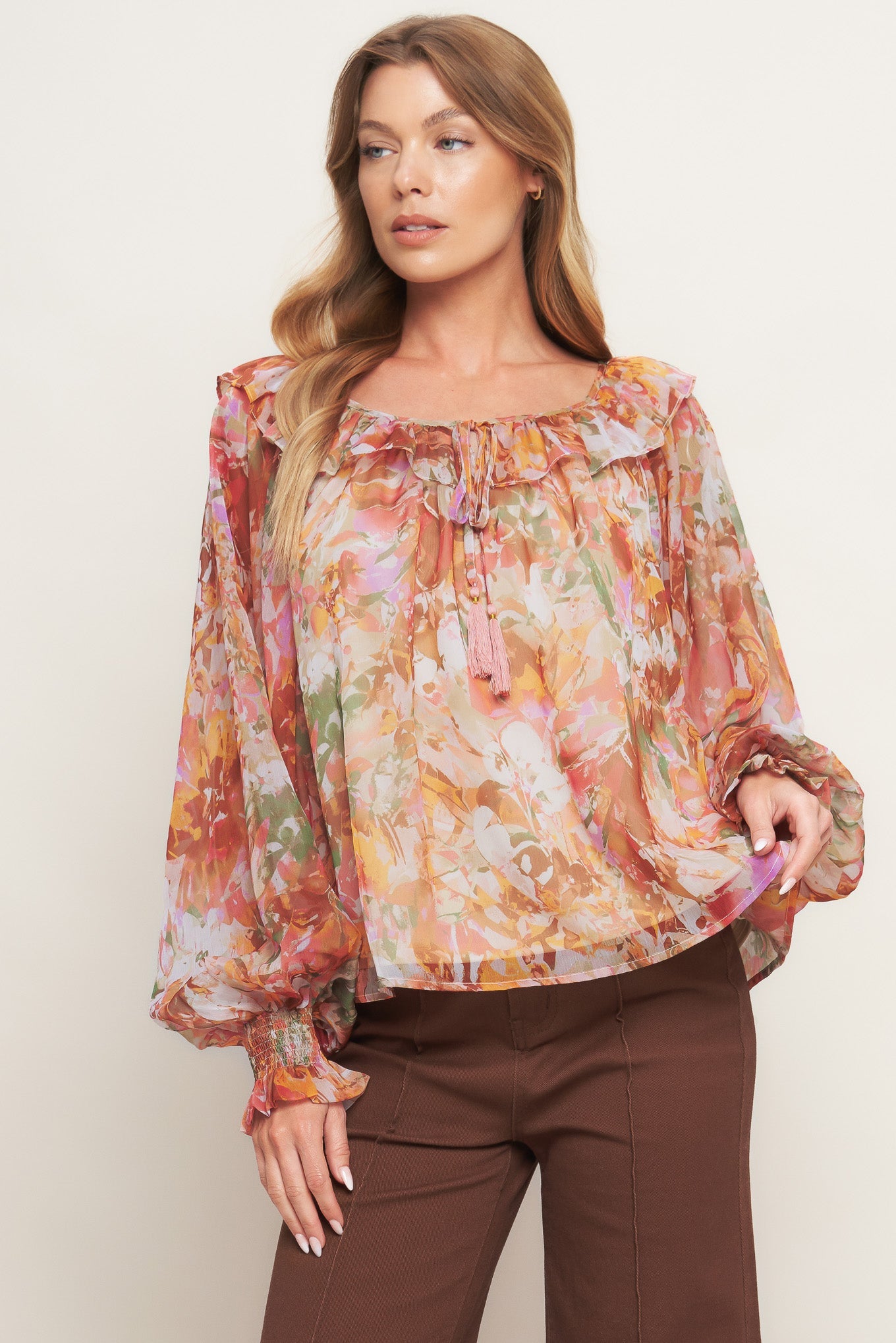 SOFT FLORAL RUST WOVEN TOP - MaraFormigone