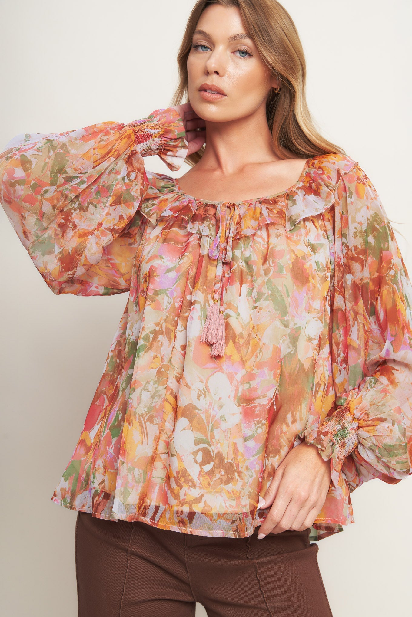 SOFT FLORAL RUST WOVEN TOP - MaraFormigone