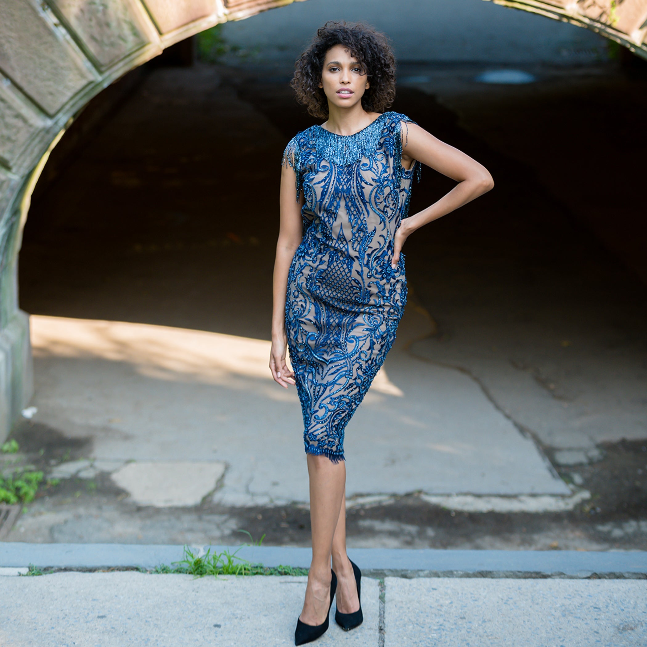 The Boat Neck Beaded Fringe Sheath Classic - MaraFormigone