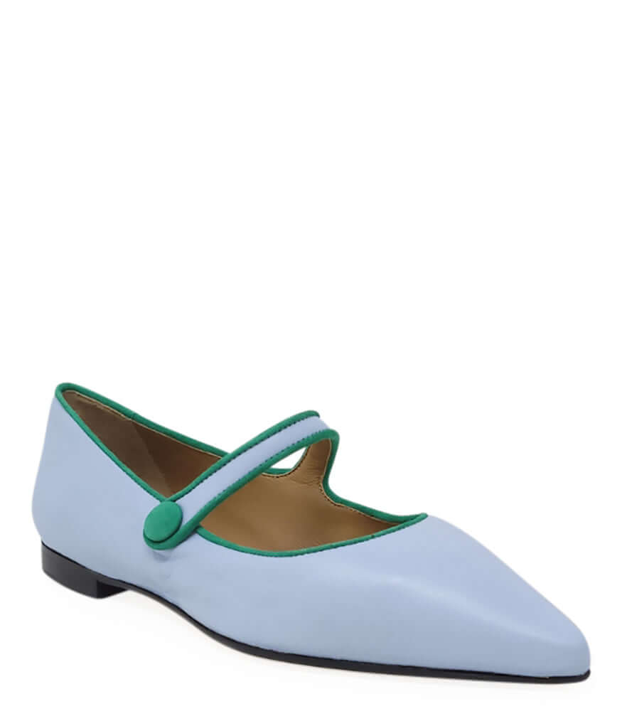 Blue Leather Flat Pointy Ballet